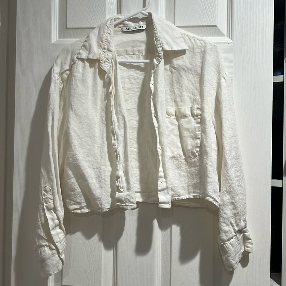 Cropped linen button down
